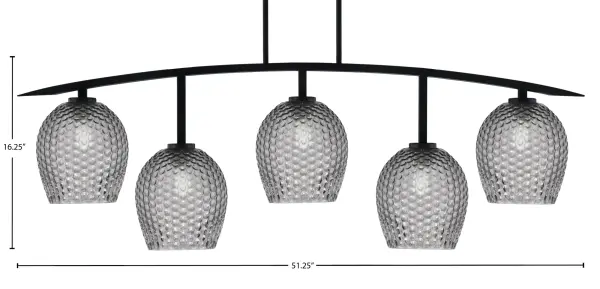 The Kurve 5-Light Bar delivers sculptural modern style with its sleek matte black finish and distinctive smoke textured glass shades. Perfect for kitchen islands and dining tables, this fixture combines industrial edge with contemporary sophistication. - alternate view