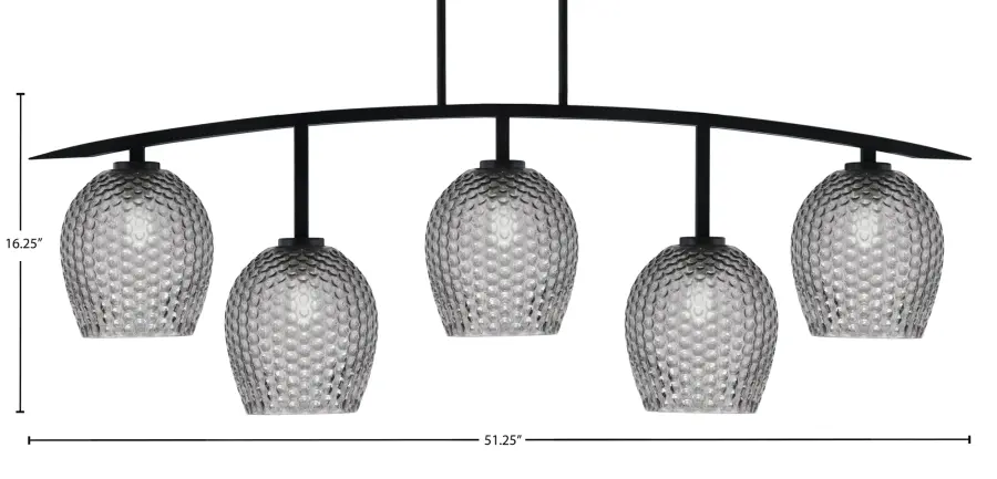 Kurve 5-Light Island Chandelier in Matte Black with Smoke Textured Glass - Image 2