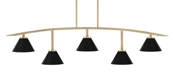Kurve 5-Light Island Chandelier in New Age Brass with Matte Black Shades - Image 1