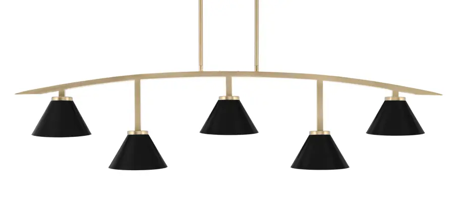 Kurve 5-Light Island Chandelier in New Age Brass with Matte Black Shades - Image 1