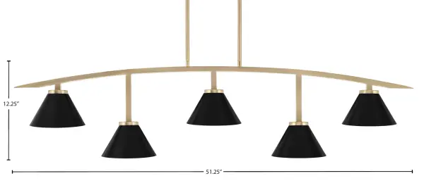Kurve 5-Light Island Chandelier in New Age Brass with Matte Black Shades - Image 2