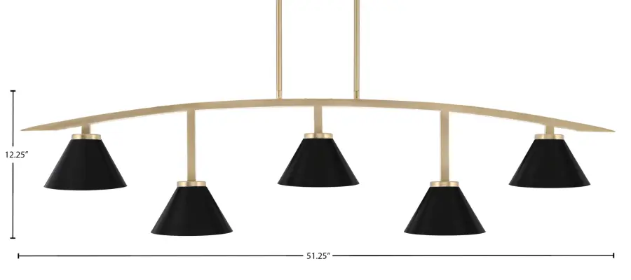 Kurve 5-Light Island Chandelier in New Age Brass with Matte Black Shades - Image 2