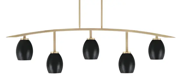 Kurve 5-Light Island Pendant in New Age Brass with Matte Black Shades - Image 1