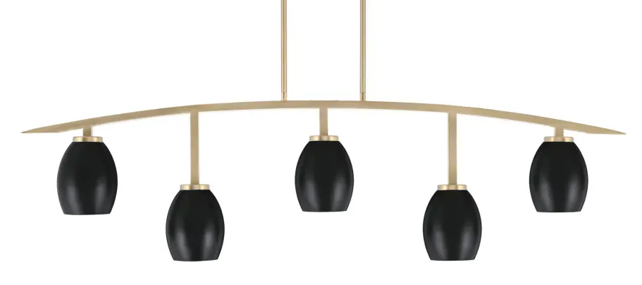 Kurve 5-Light Island Pendant in New Age Brass with Matte Black Shades - Image 1