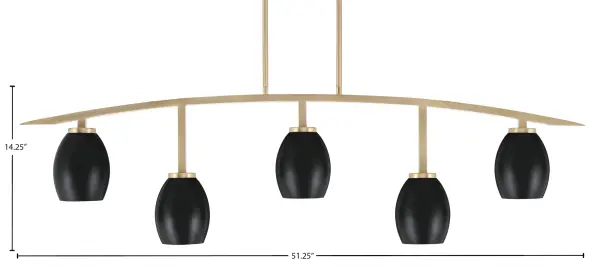 Kurve 5-Light Island Pendant in New Age Brass with Matte Black Shades - Image 2