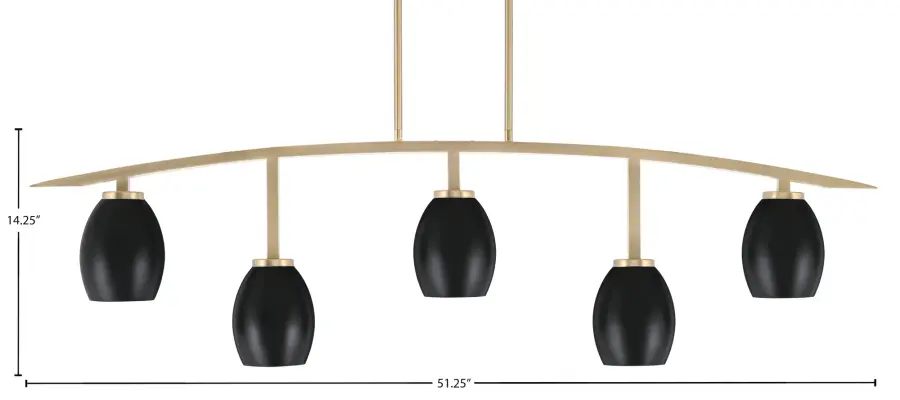 Kurve 5-Light Island Pendant in New Age Brass with Matte Black Shades - Image 2