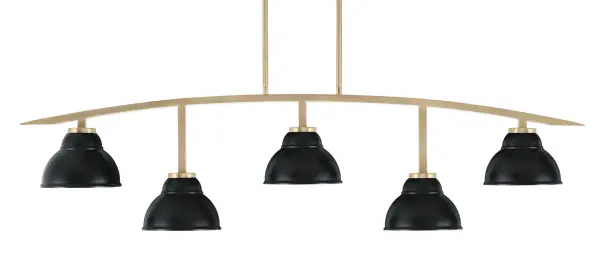Kurve 5-Light Island Chandelier in New Age Brass with Matte Black Shades - Image 1