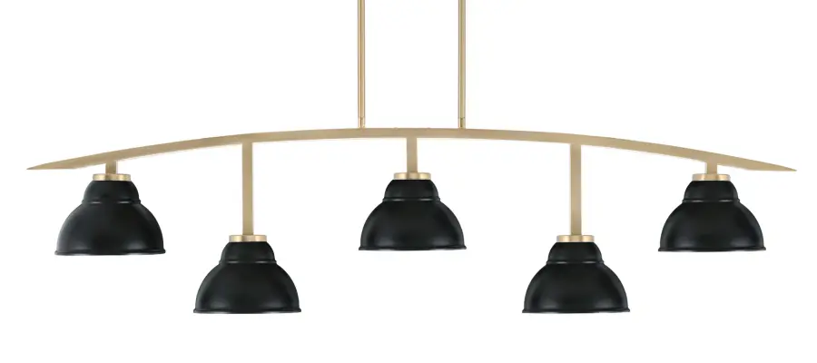 Kurve 5-Light Island Chandelier in New Age Brass with Matte Black Shades - Image 1