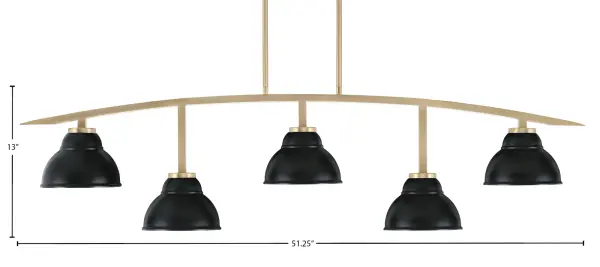 Kurve 5-Light Island Chandelier in New Age Brass with Matte Black Shades - Image 2