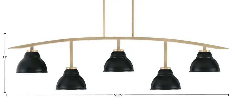 Kurve 5-Light Island Chandelier in New Age Brass with Matte Black Shades - Image 2