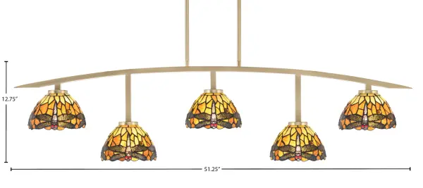 Kurve 5-Light Island Chandelier in New Age Brass with Amber Dragonfly Glass - Image 2