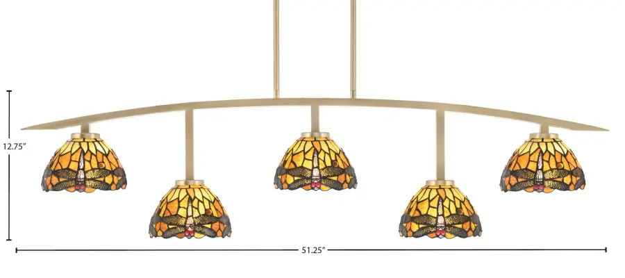 Kurve 5-Light Island Chandelier in New Age Brass with Amber Dragonfly Glass - Image 2