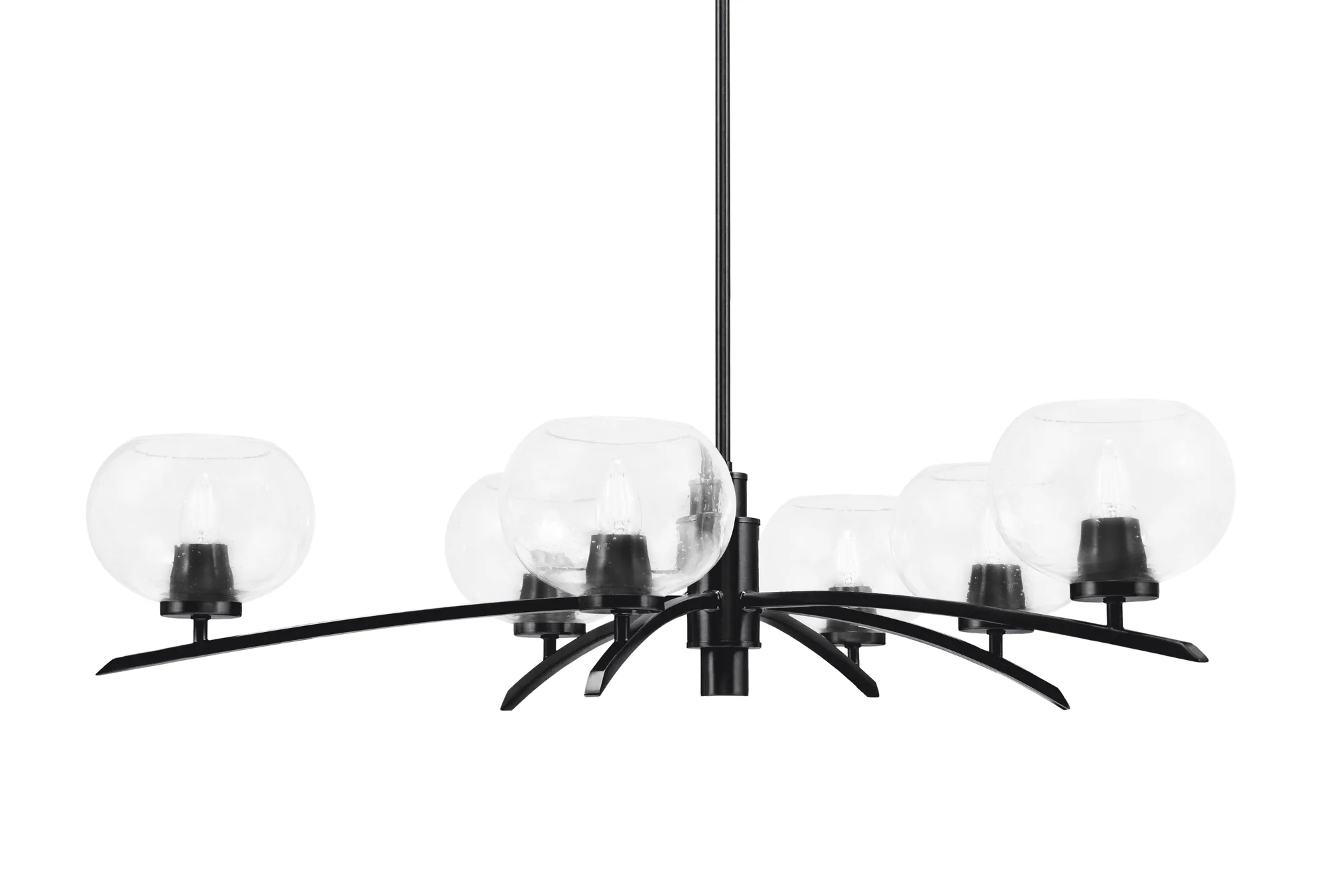 Kurve 6-Light Chandelier in Matte Black with Clear Bubble Glass
