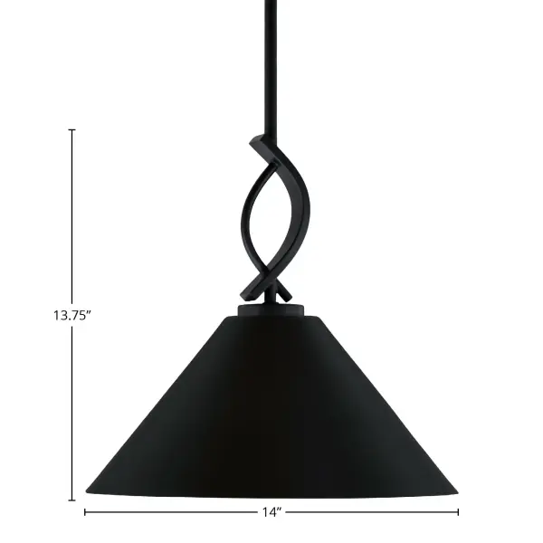 The Cavella Mini Pendant combines industrial charm with practical versatility. Its matte black finish and cone shade deliver focused task lighting, while the adjustable stem system accommodates various ceiling heights and slopes. - alternate view