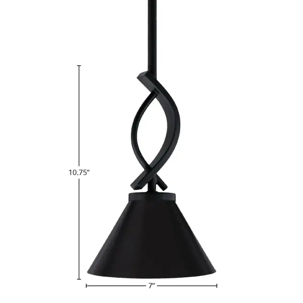 The Cavella Mini Pendant combines modern industrial style with practical functionality. Its compact 7-inch cone shade and matte black finish make it perfect for task lighting or clustered installations over islands and bars. - alternate view