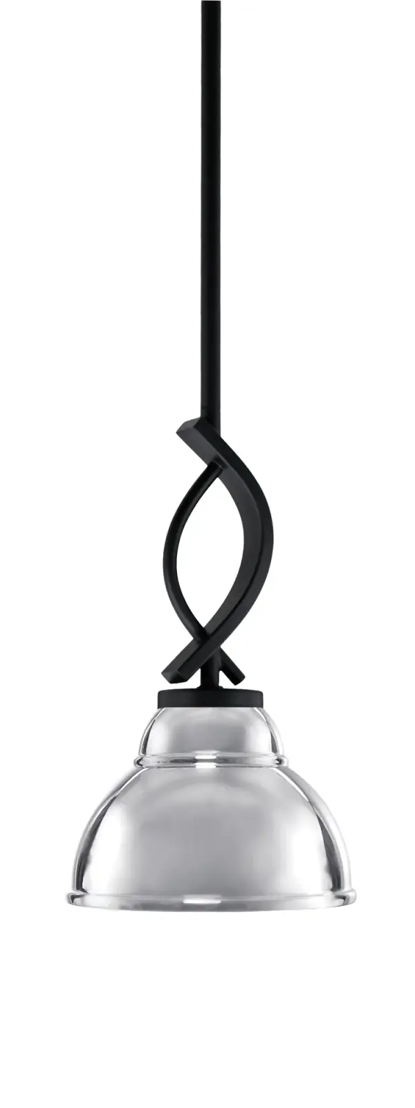 The Cavella mini pendant combines sleek matte black hardware with an eye-catching chrome double bubble shade. At just 7" wide, it's perfect for smaller spaces or clustered installations over kitchen islands.
