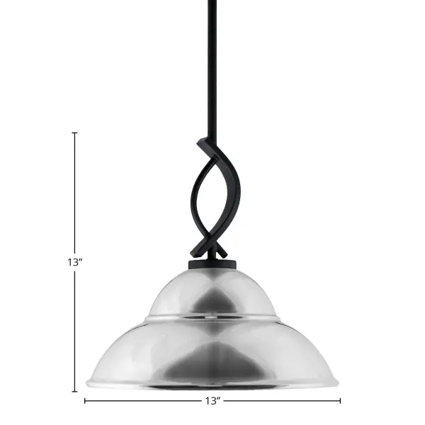 The Cavella mini pendant combines matte black sophistication with a distinctive 13" chrome double bubble shade. Its adjustable stem system and hang straight swivel make it versatile for various ceiling heights and slopes. - alternate view