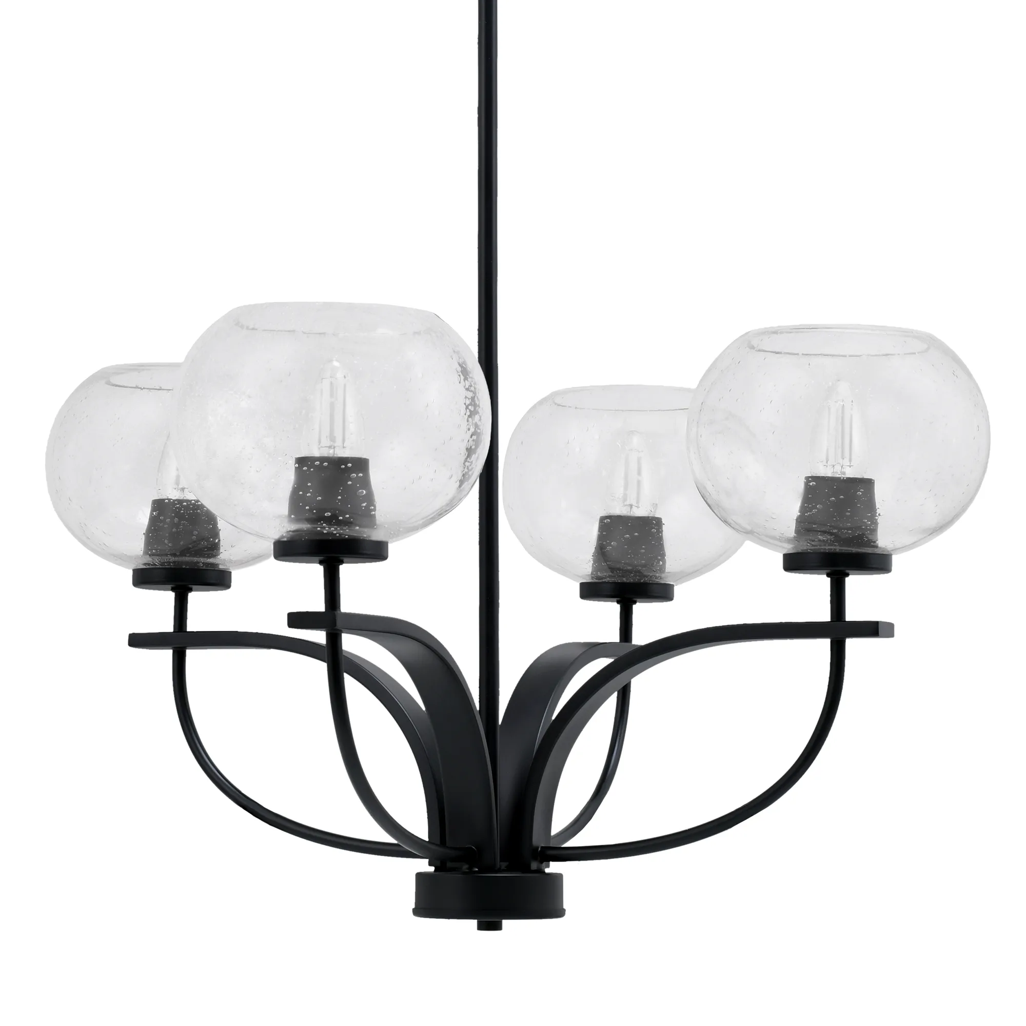 Cavella 4-Light Uplight Chandelier in Matte Black with Clear Bubble Glass