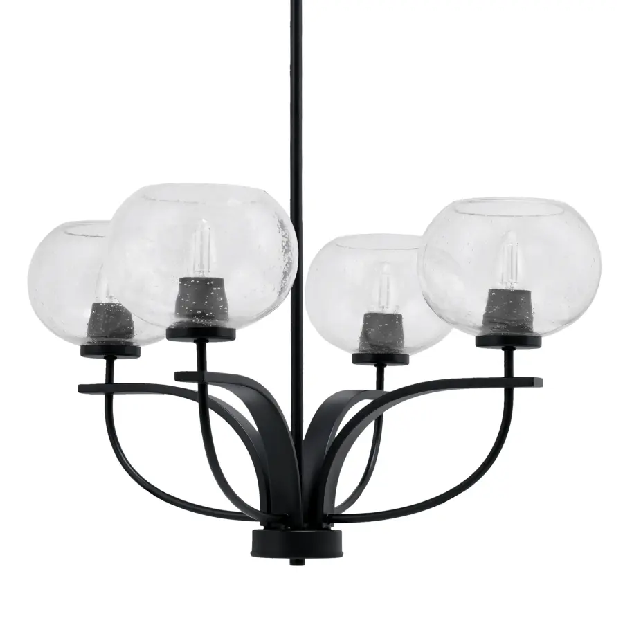 Cavella 4-Light Uplight Chandelier in Matte Black with Clear Bubble Glass - Image 1