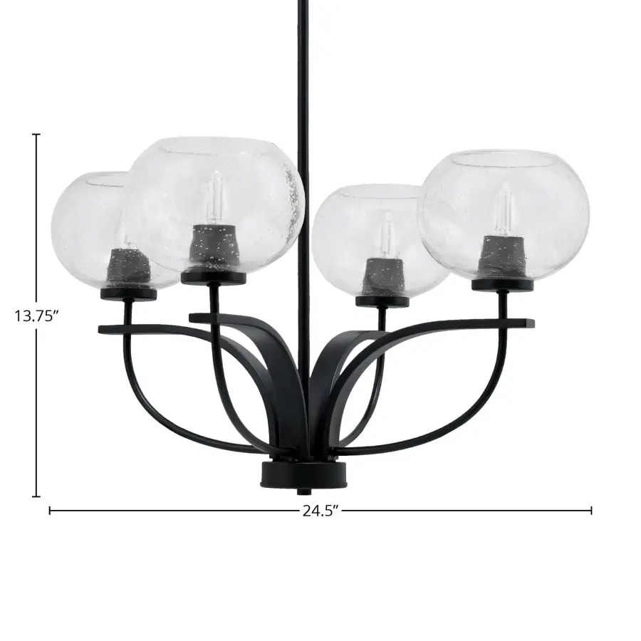 Cavella 4-Light Uplight Chandelier in Matte Black with Clear Bubble Glass - Image 2
