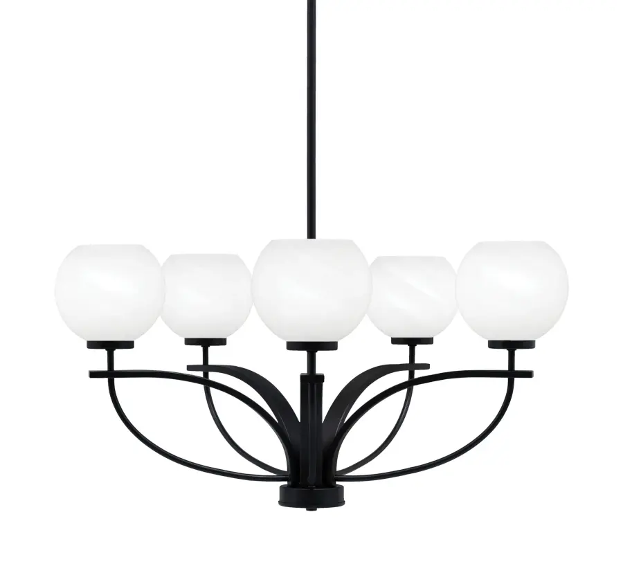 Cavella 5 Light Chandelier in Matte Black with White Marble Glass - Image 1