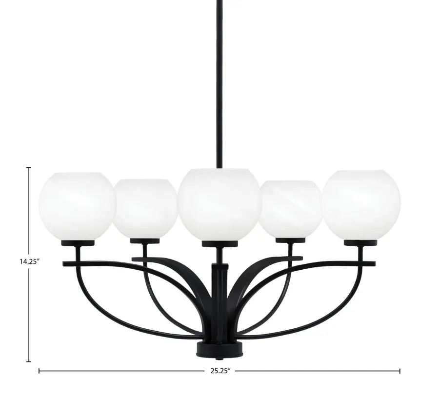 Cavella 5 Light Chandelier in Matte Black with White Marble Glass - Image 2