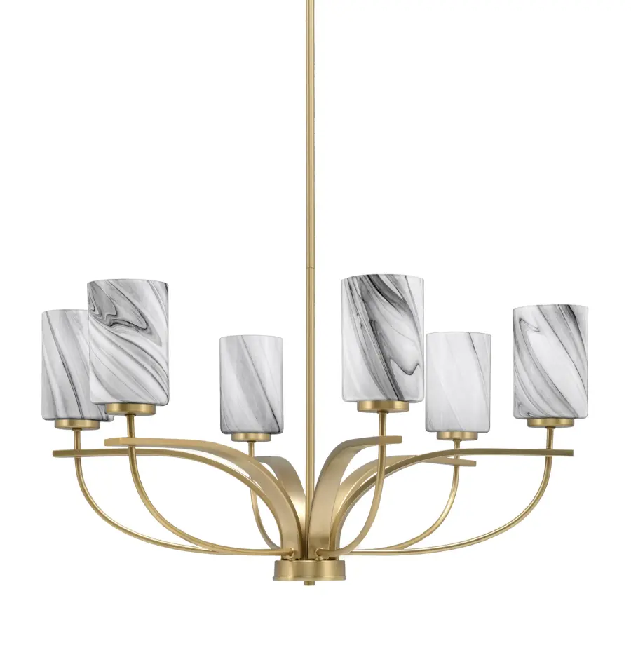 Cavella 6 Light Uplight Chandelier in New Age Brass with Onyx Swirl Glass - Image 1
