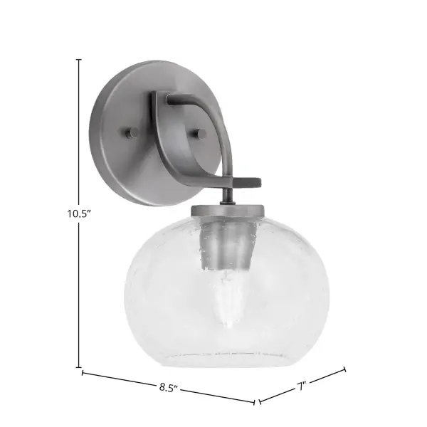 The Cavella Wall Sconce combines contemporary style with practical functionality. Its graphite finish and distinctive bubble glass shade create visual interest while providing warm ambient lighting for any space. - alternate view