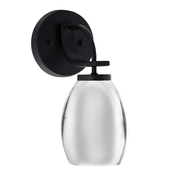 The Cavella Wall Sconce combines a sophisticated matte black finish with a striking chrome oval shade, creating a modern aesthetic perfect for contemporary spaces. Its compact 5-inch width and versatile up or down mounting make it ideal for hallways, bathrooms, and accent lighting applications.