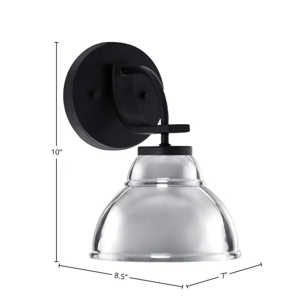 The Cavella Wall Sconce combines matte black sophistication with a striking chrome double bubble shade. Its versatile up-or-down mounting and compact 7-inch profile make it ideal for modern bathrooms, hallways, and accent lighting. - alternate view