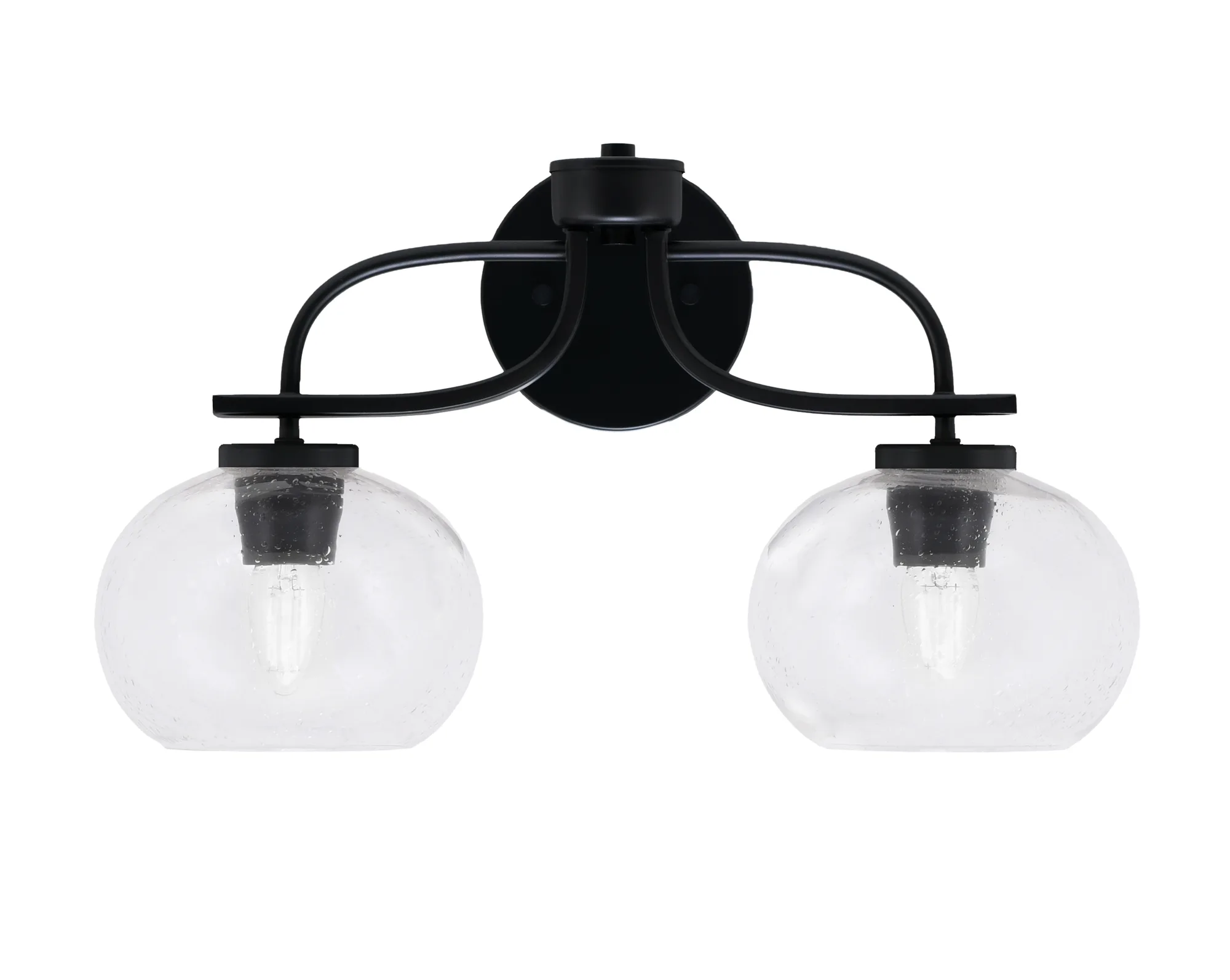Cavella 2-Light Bath Bar in Matte Black with Clear Bubble Glass