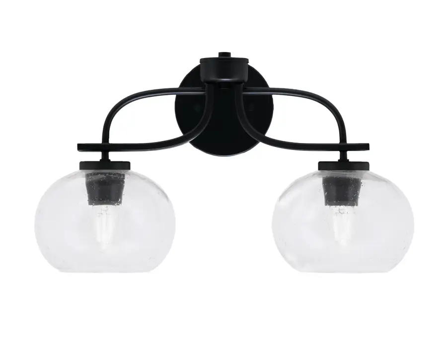 Cavella 2-Light Bath Bar in Matte Black with Clear Bubble Glass - Image 1
