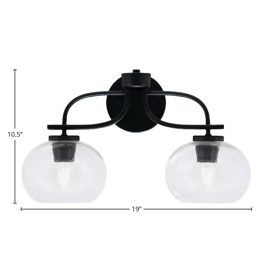 Cavella 2-Light Bath Bar in Matte Black with Clear Bubble Glass - Image 2