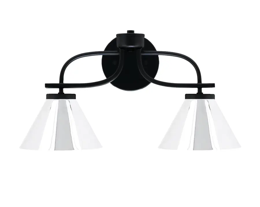 Cavella 2-Light Bath Bar in Matte Black with Chrome Cone Shades - Image 1