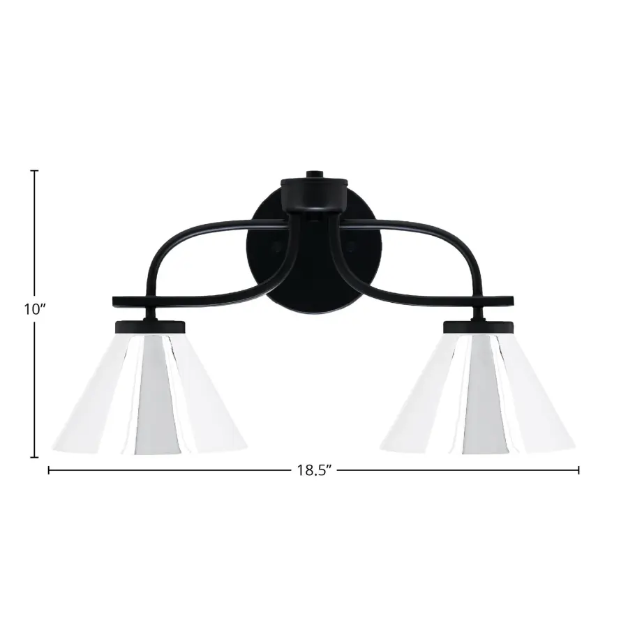 Cavella 2-Light Bath Bar in Matte Black with Chrome Cone Shades - Image 2