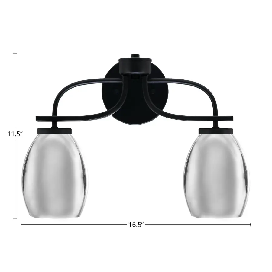 Cavella 2 Light Bath Bar in Matte Black with Chrome Shades - Image 2