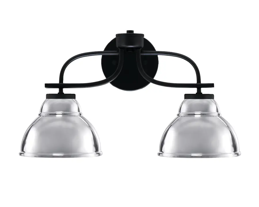 Cavella 2-Light Bath Bar in Matte Black with Chrome Double Bubble Shades - Image 1