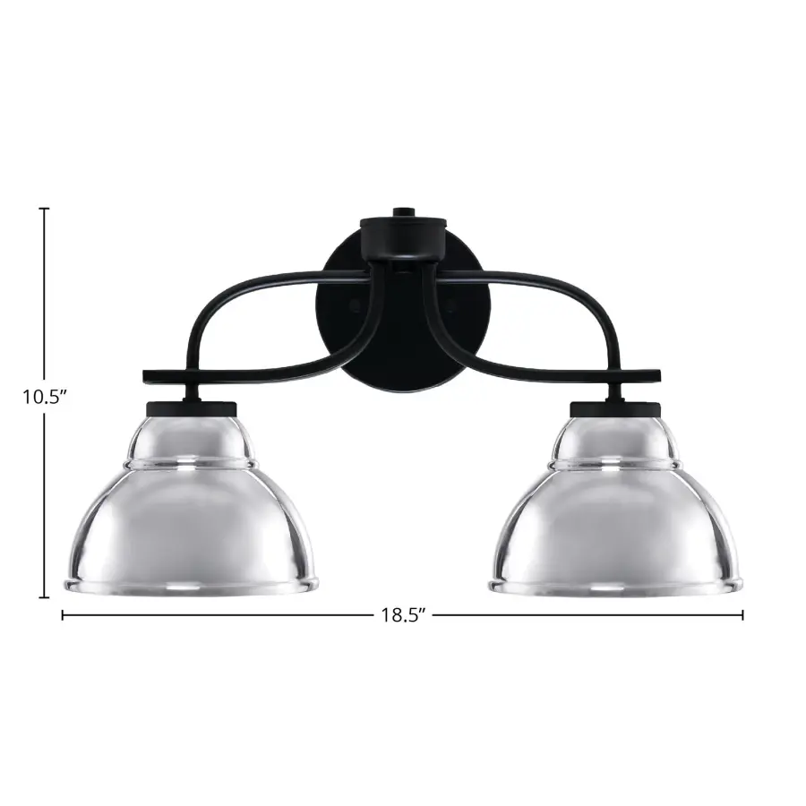 Cavella 2-Light Bath Bar in Matte Black with Chrome Double Bubble Shades - Image 2