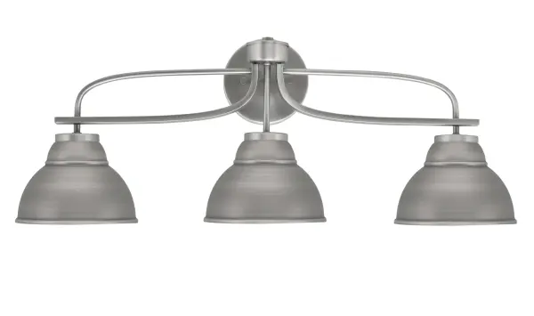 The Cavella 3-Light Bath Bar combines contemporary design with functional elegance. Its graphite finish and unique double bubble metal shades create warm ambient lighting perfect for modern bathrooms.