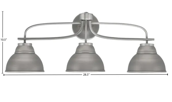 The Cavella 3-Light Bath Bar combines contemporary design with functional elegance. Its graphite finish and unique double bubble metal shades create warm ambient lighting perfect for modern bathrooms. - alternate view