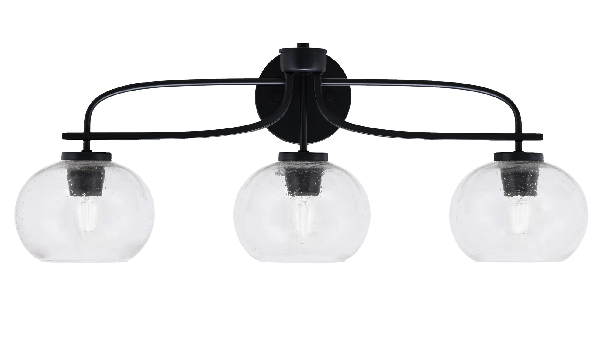 Cavella 3-Light Bath Bar in Matte Black with Clear Bubble Glass