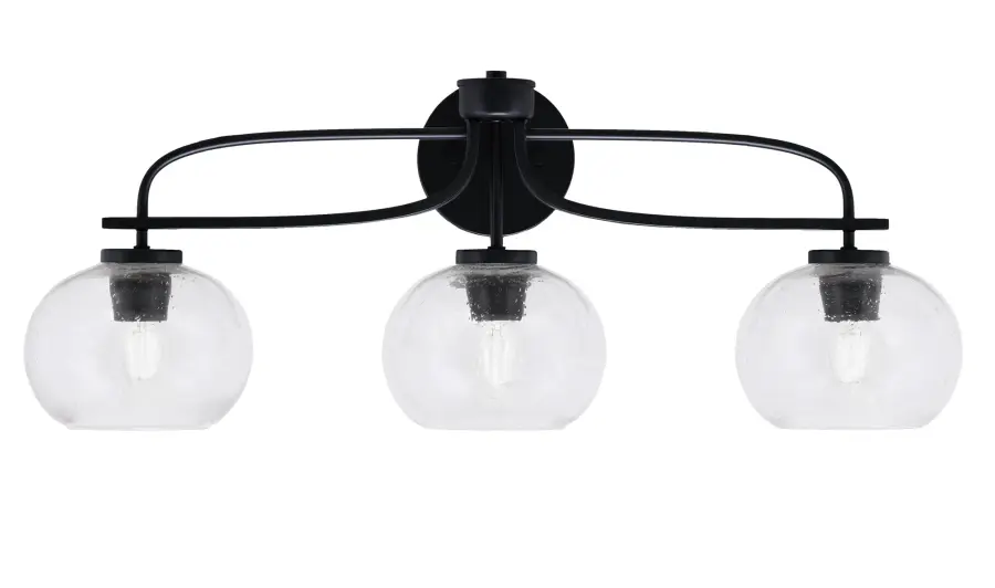 Cavella 3-Light Bath Bar in Matte Black with Clear Bubble Glass - Image 1