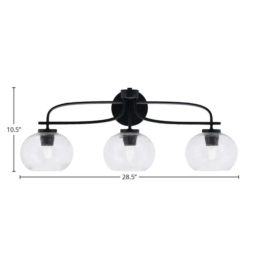 Cavella 3-Light Bath Bar in Matte Black with Clear Bubble Glass - Image 2
