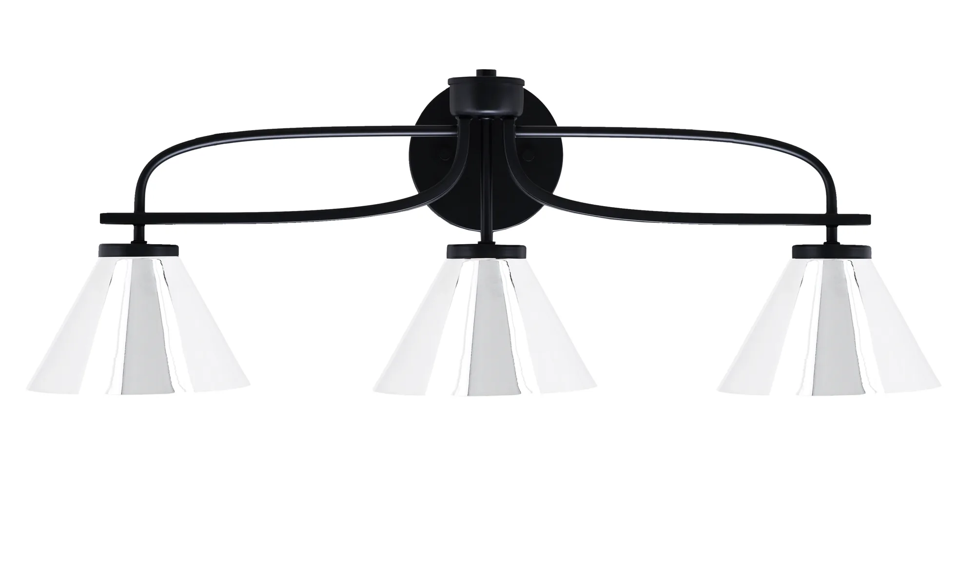 Cavella 3-Light Bath Bar in Matte Black with Chrome Shades