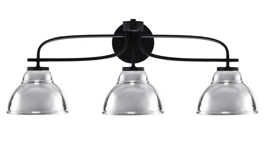 Cavella 3-Light Bath Bar in Matte Black with Chrome Double Bubble Shades - Image 1