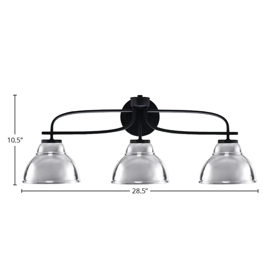 Cavella 3-Light Bath Bar in Matte Black with Chrome Double Bubble Shades - Image 2