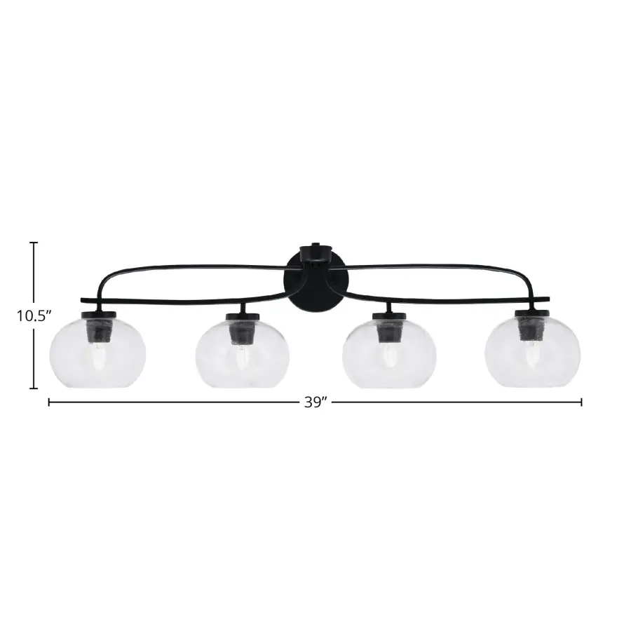 Cavella 4 Light Bath Bar in Matte Black with Clear Bubble Glass - Image 2