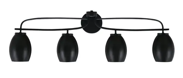 The Cavella 4 Light Bath Bar delivers bold modern style with its matte black finish and oval metal shades. At 37 inches wide, it provides excellent illumination for medium to large vanities while offering flexible mounting options.