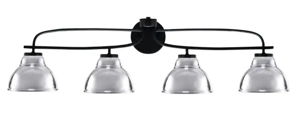 The Cavella 4 Light Bath Bar combines sleek matte black finish with eye-catching chrome double bubble shades for a contemporary look. With 39.25 inches of coverage and up/down mounting flexibility, it delivers both style and function.