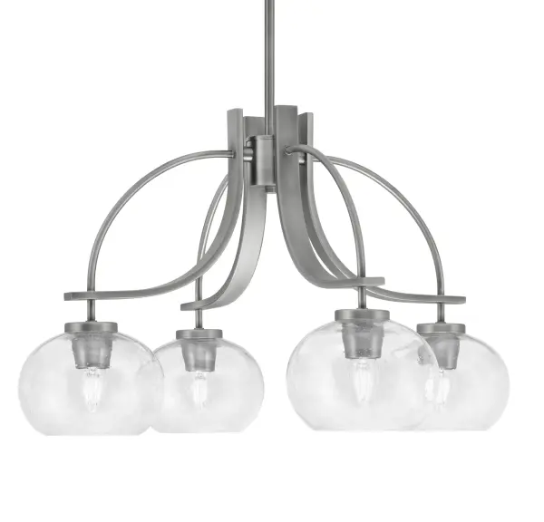 The Cavella 4-Light Chandelier combines contemporary design with industrial flair through its graphite finish and distinctive clear bubble glass shades. At 26.25 inches wide, it provides excellent illumination for medium-sized spaces while adding visual interest.